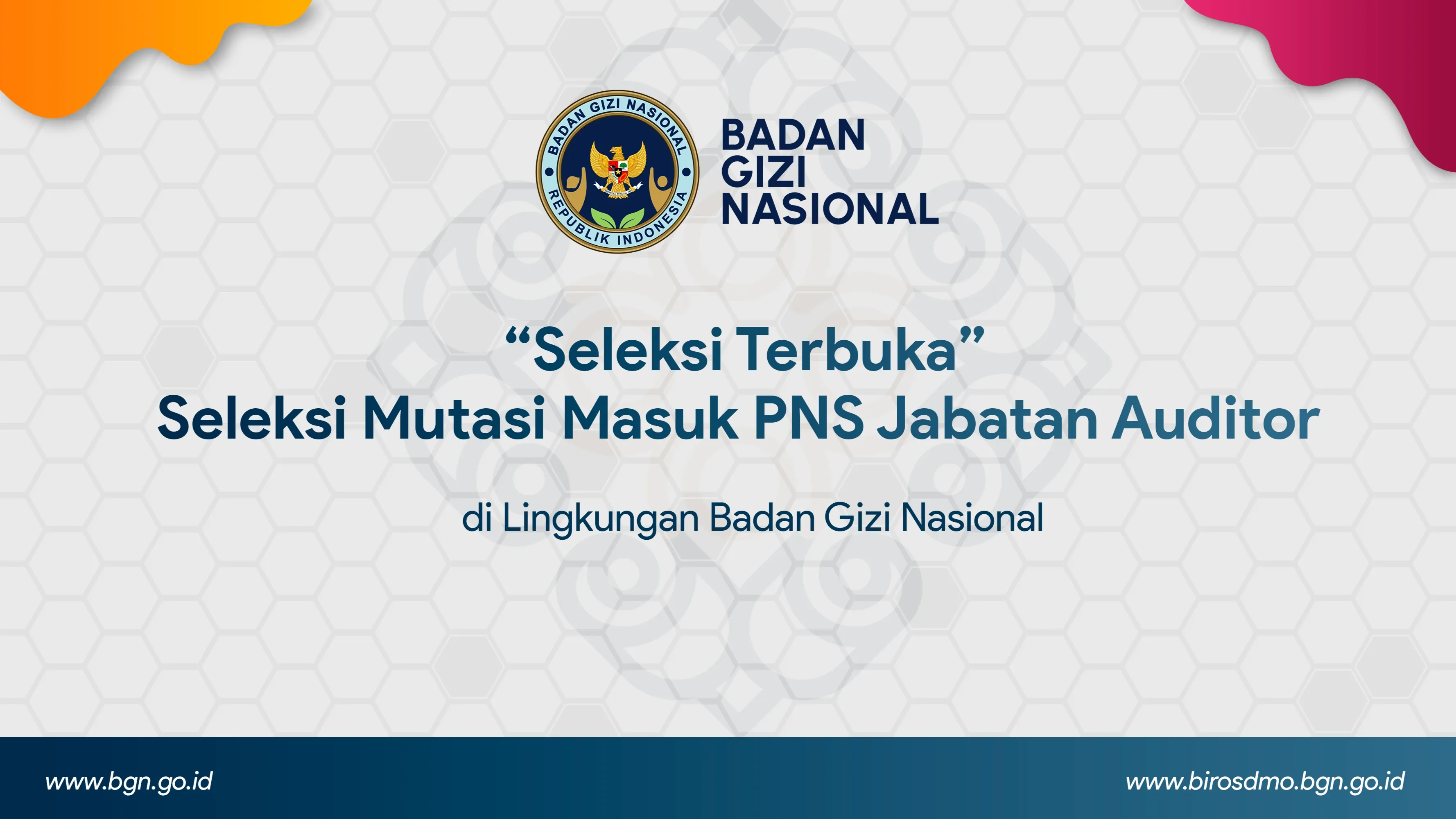 Seleksi Terbuka - Seleksi Mutasi Masuk PNS Jabatan Auditor di Lingkungan Badan Gizi Nasional Bengkulu Tengah